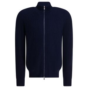 BRUNELLO CUCINELLI Men's Full Zip Ribbed Cardigan Men BLUE Sweaters & Cardigans